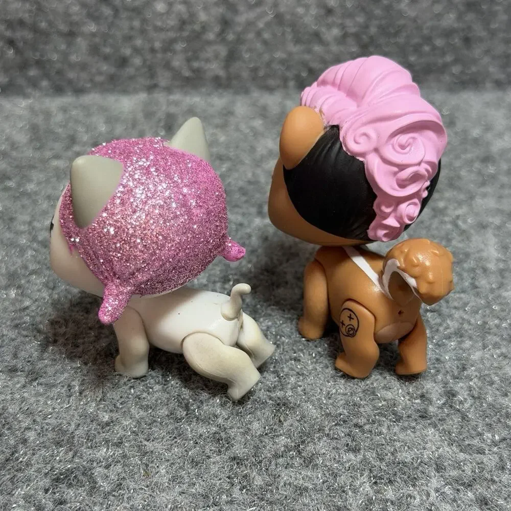 MGA LOL Surprise Dog & Cat Lot Of 2 Mini Toy Figures Loose 2016 Glittery Rare
